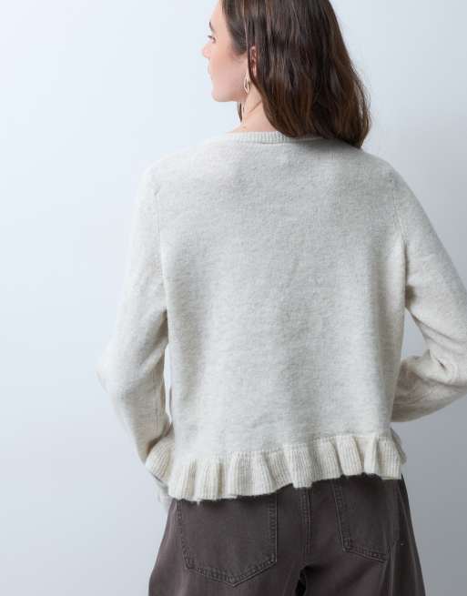 Pieces vest met ruchemanchetten en knoopdetails in crème, 4 van 4