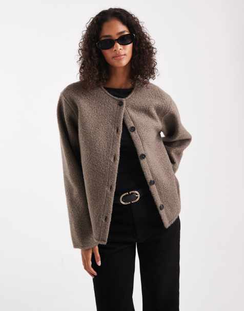 Pieces - Veste courte et duveteuse - Marron chocolat - view 1