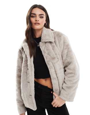 Pieces - Veste en fausse fourrure - Gris colombe