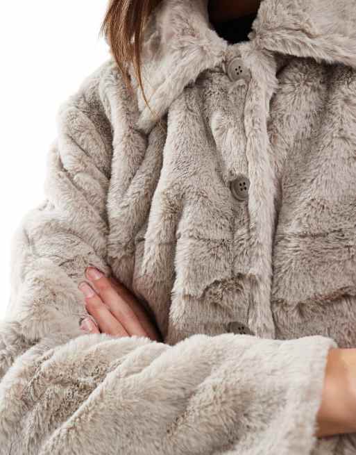 Neutral faux fur jacket deals