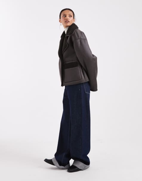 Pieces - Veste en imitation peau de mouton - Marron chocolat - view 1