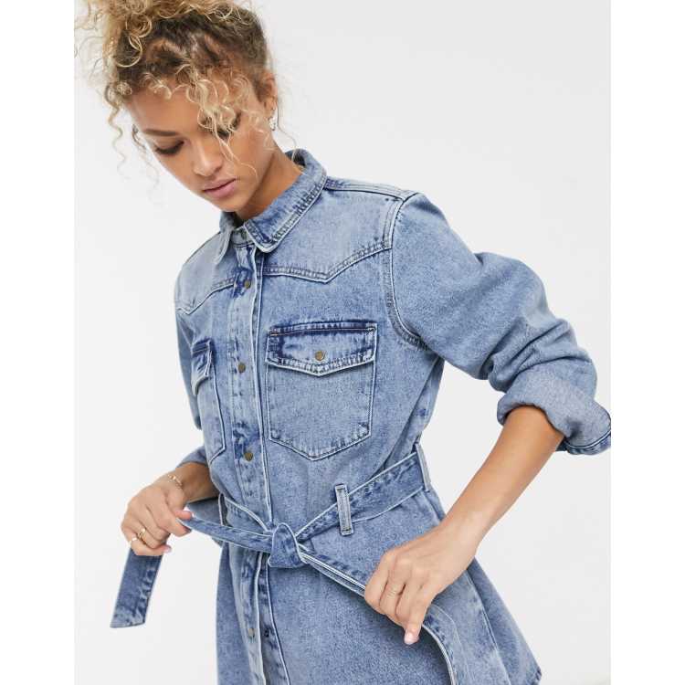 Pieces Veste en jean nouer sur le devant Bleu d lav ASOS