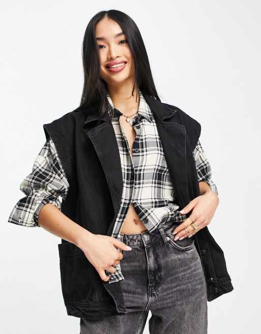 Veste sans manche denim Noire en coton