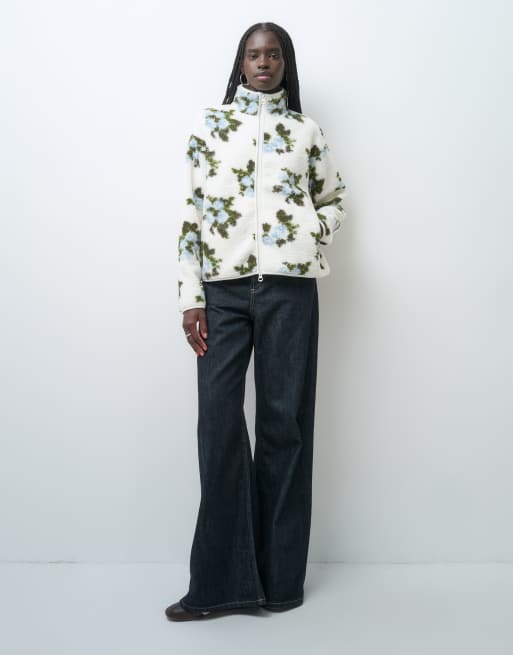 Pieces veste teddy à imprimé fleuri et fermeture zippée blanche, 3 de 4