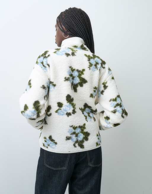 Pieces veste teddy à imprimé fleuri et fermeture zippée blanche, 4 de 4