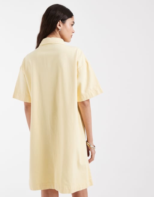 Pieces - Vestido camisero vaquero corto amarillo pálido, 4 de 4