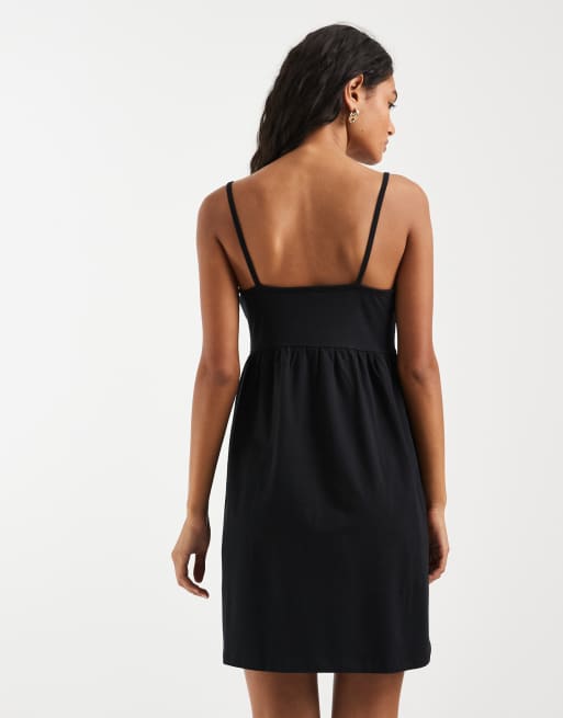 Pieces - Vestido corto negro estilo babydoll de tirantes, 4 de 4