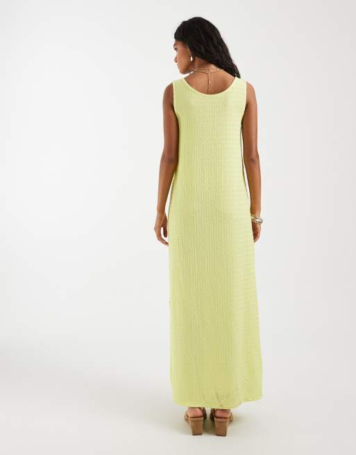 Pieces - Vestido largo verde apio reversible de punto texturizado, 4 de 4