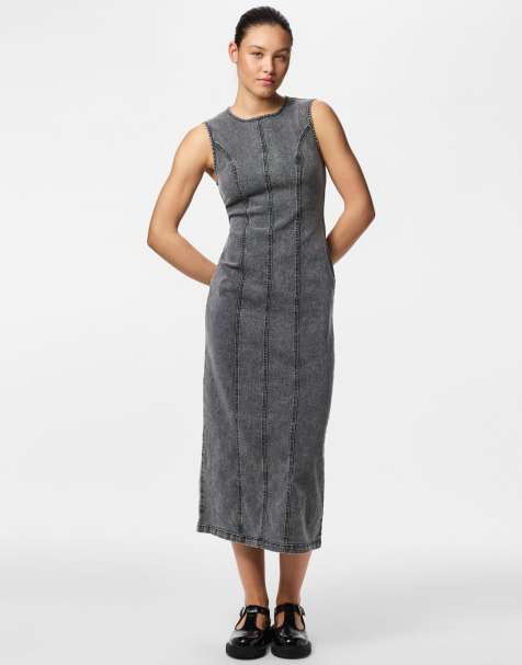 Pieces - Vestido vaquero midi gris - view 1