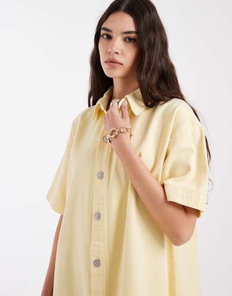 Pieces - Vestito camicia corto in denim giallo pallido - view 1