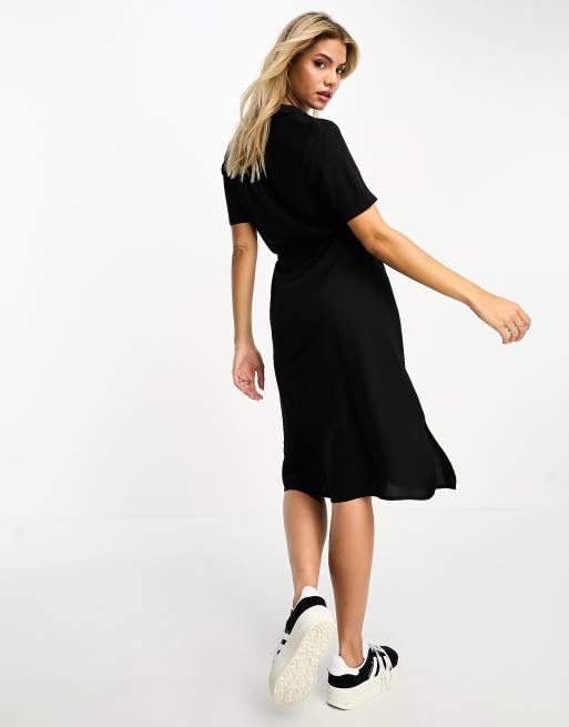 Pieces - Vestito camicia midi nero allacciato in vita, 4 di 4