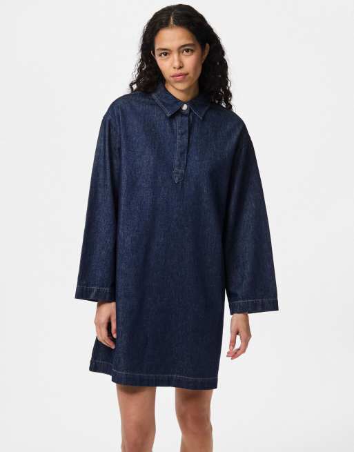 Pieces - Vestito corto in denim color blu scuro