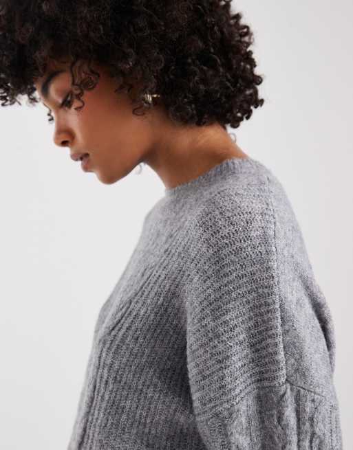 Pieces - Vestito corto in maglia a trecce grigio medio mélange, 2 di 4