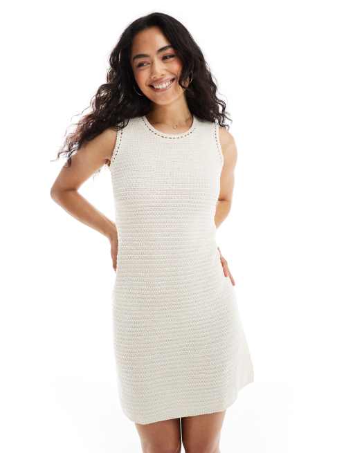 Pieces - Vestito corto stile skater in maglia color crema