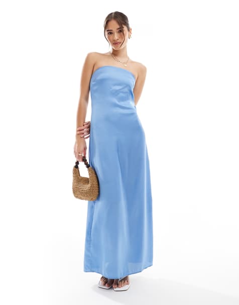 Pieces - Vestito lungo blu a fascia in raso - view 1