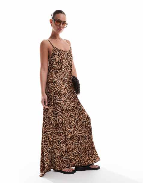 Pieces - Vestito lungo con stampa leopardata e spalline sottili - view 1