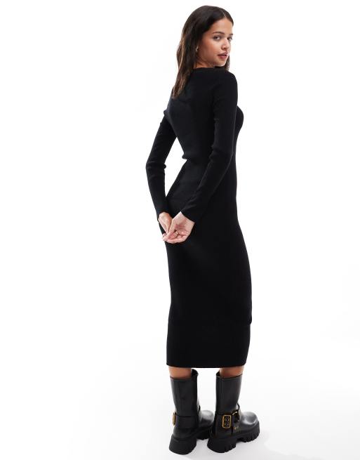Pieces - Vestito lungo premium strutturato a maniche lunghe nero a coste, 4 di 4