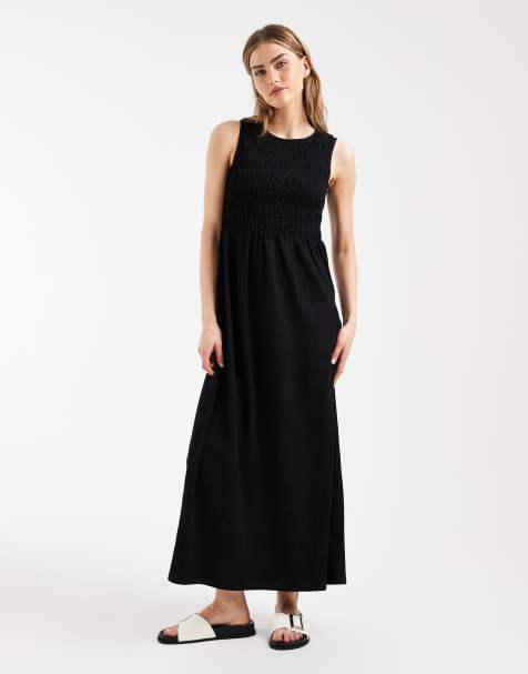 Pieces - Vestito lungo punto smock senza maniche nero - view 1
