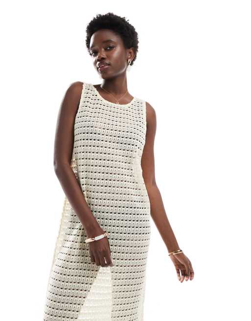 Pieces Vestito lungo stile copricostume crema traforato ASOS