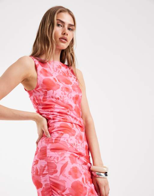 Pieces - Vestito midi con arricciature e stampa vivace a fiori, 2 di 4