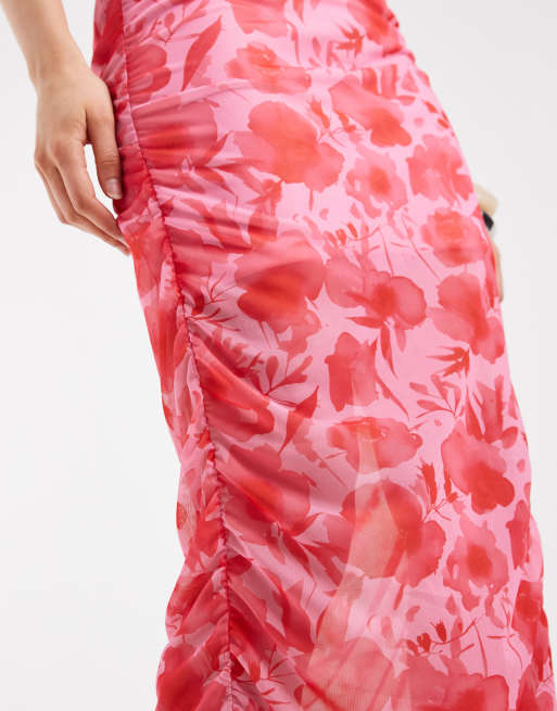 Pieces - Vestito midi con arricciature e stampa vivace a fiori, 3 di 4