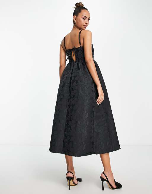 Pieces - Vestito midi premium stile baby doll con spalline sottili e paillettes nero, 2 di 4