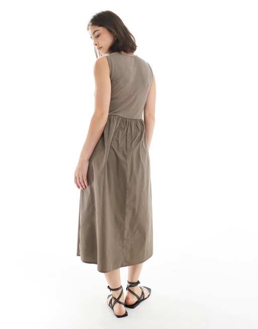Pieces - Vestito midi senza maniche marrone freddo, 3 di 4