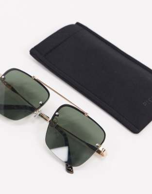 Pieces - Vierkante pilotenbril in zwart | ASOS