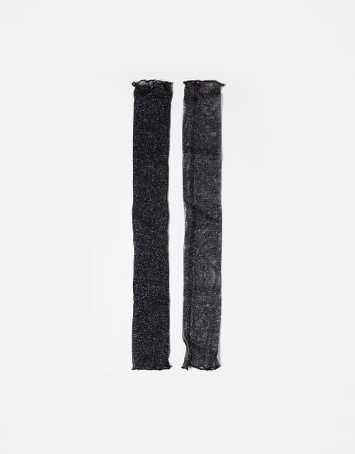 Pieces - Vingerloze handschoenen van mesh met glitters in zwart