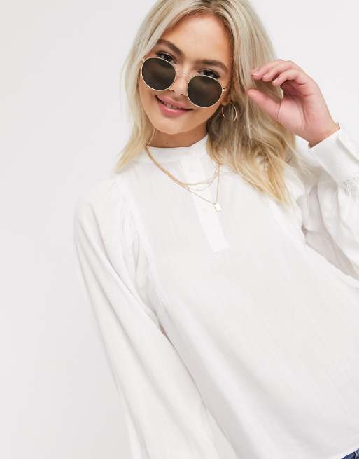 Pieces – Vit blus med vid ärm, 3 av 4