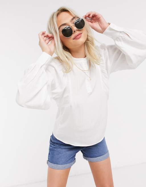 Pieces – Vit blus med vid ärm, 4 av 4