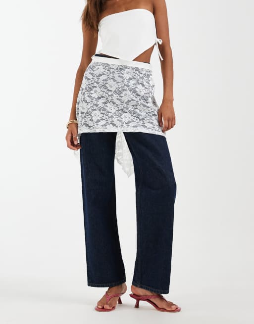 Pieces – Vit midjescarf i spets med flera lager, 2 av 5