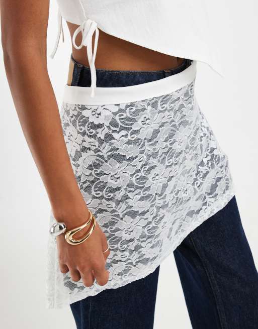 Pieces – Vit midjescarf i spets med flera lager, 4 av 5