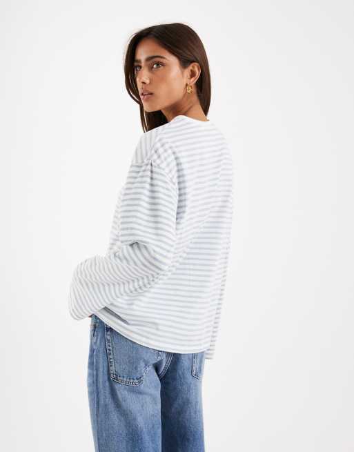 Pieces – Vit, randig, supermjuk t-shirt med långa ärmar, 2 av 4