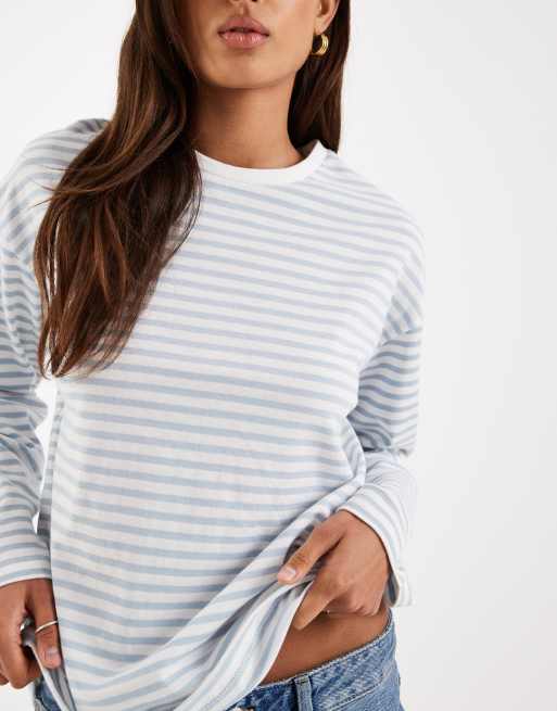 Pieces – Vit, randig, supermjuk t-shirt med långa ärmar, 3 av 4