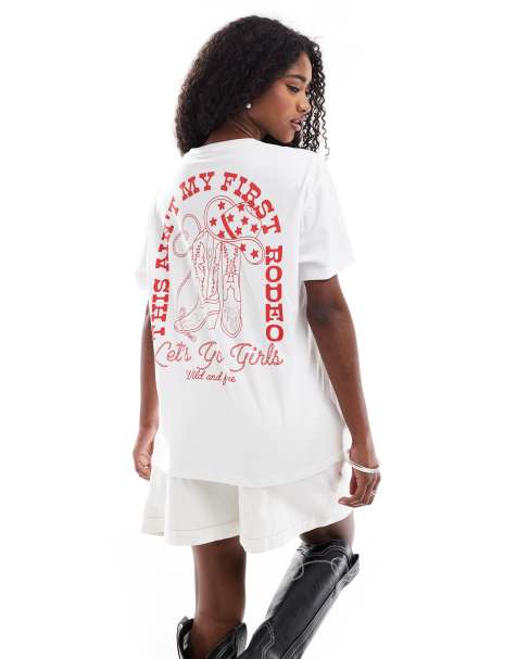 Pieces – Vit t-shirt i oversize med 'rodeo'-tryck - view 1
