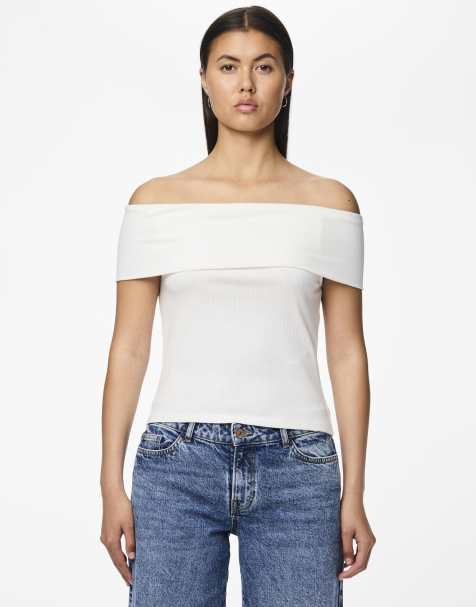 Pieces – Vit topp med bara axlar - view 1