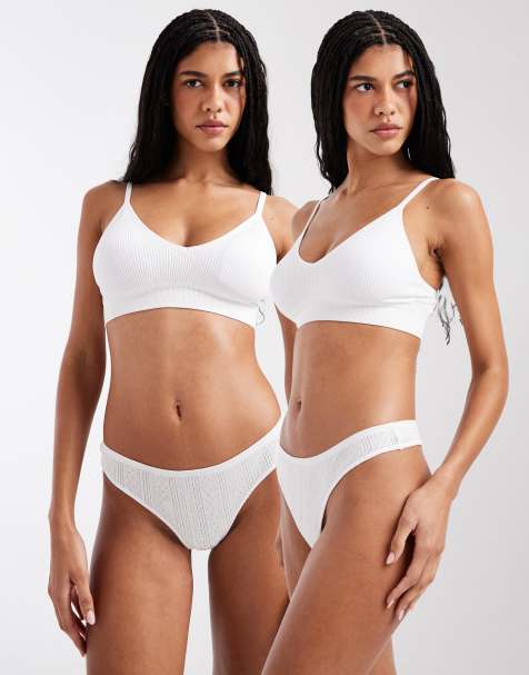 Pieces – Vita, pointellestickade stringtrosor, 2-pack - view 1