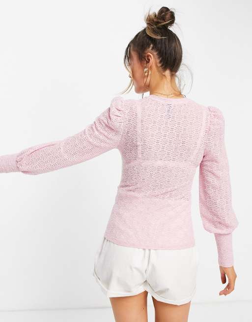 Pieces volume sleeve v-neck lace blouse in lilac, 2 of 4