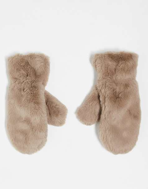 Pieces - Wanten van imitatiebont in taupe - view 1