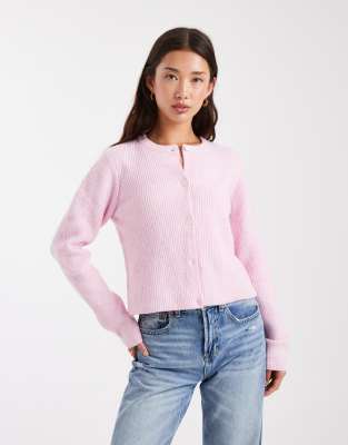 Pieces - Weiche, langärmlige Strickjacke in Rosérosa