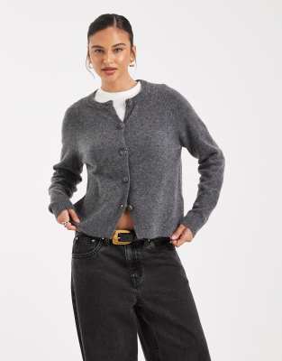 Pieces - Weiche Strickjacke in Mittelgrau meliert