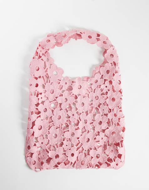 Pieces – Weiche Tasche aus floraler Spitze in Hellrosa - view 1