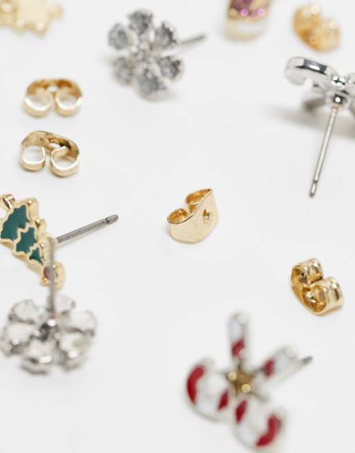 Pieces – Weihnachten – 6er-Pack bunte Ohrstecker mit Weihnachtsmann-Motiv, 4 von 4