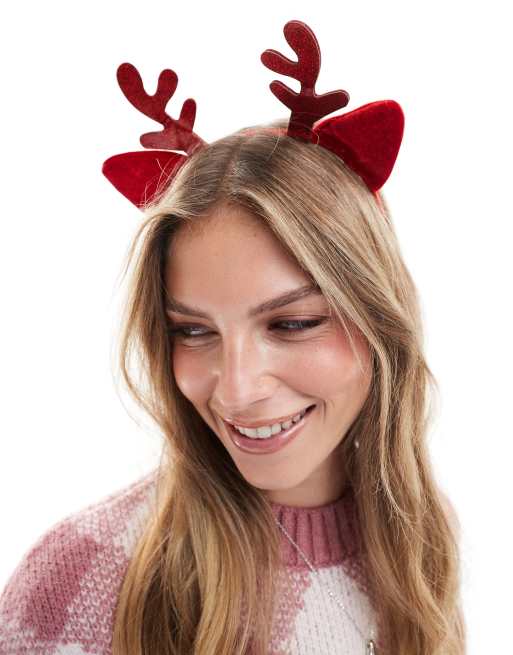 Pieces – Weihnachten – Haarreif mit Rentier-Design in Rot