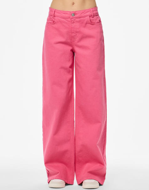 Pieces – Weit geschnittene Jeans in Limonadenrosa - view 1