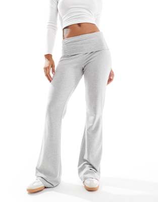 wellness fold over flared yoga pants in light heather gray