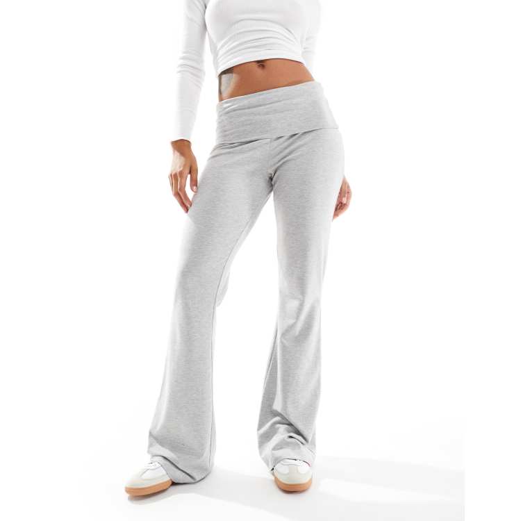 Pieces wellness fold over flared yoga style leggings in light grey melange ASOS