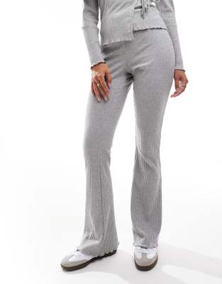 wellness mix & match lettuce edge flared jersey pants in light gray