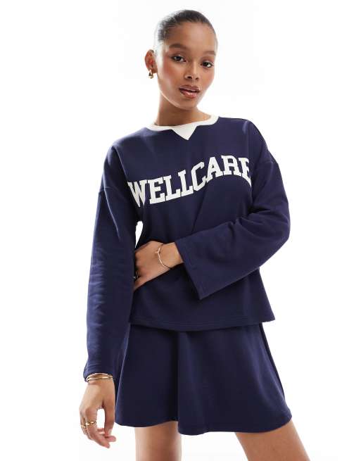 Pieces - Wellness - Sweatshirt met 'Wellcare'-print in marineblauw, deel van co-ord set